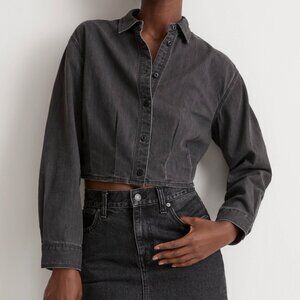 Madewell cropped denim button-up shirt in washed black, size XS